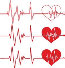 PrintMinimalist ECG Vector Illustration Red Heartbeat Lines with Heart Icons