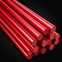 Stack of glossy red tubes on black background