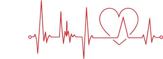 PrintMinimalist ECG Vector Illustration Red Heartbeat Lines with Heart Icons