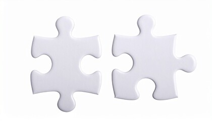 Obraz premium Two white jigsaw puzzle pieces on a plain background — minimalist, symbolic, and evocative of connection, problem-solving, and visual clarity.”