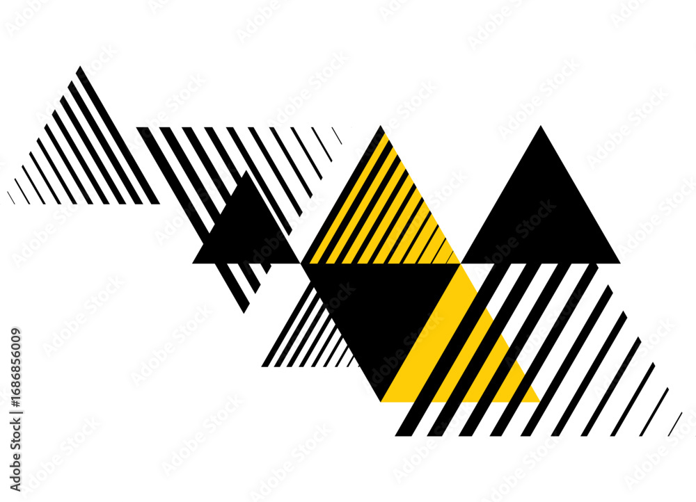 Poster abstract vector pattern of black and yellow triangles on a white background. striped design element.