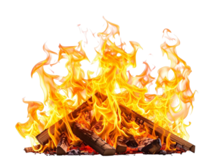 Realistic orange fire flame isolated on white background, perfect for graphic design and digital effects