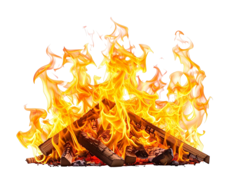 Realistic orange fire flame isolated on white background, perfect for graphic design and digital effects