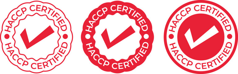 HACCP Certified Red Round Stamps with Check Mark Icon for Food Safety and Quality Assurance