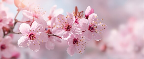 The Beautiful Blossoming Cherry Flowers in Soft Pink Hues Against a Gentle Background