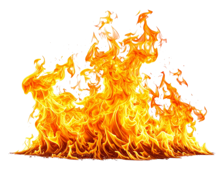 Realistic orange fire flame isolated on white background, perfect for graphic design and digital effects