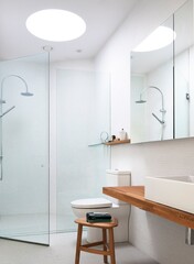 Modern bathroom interior in minimal scandinavian style, 3d render
