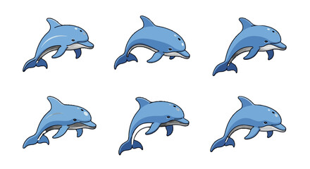 Obraz premium Cartoon Dolphin Vector Icon Set with Playful Swimming Poses