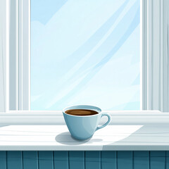 Cup of Coffee on Sunny Windowsill Illustration