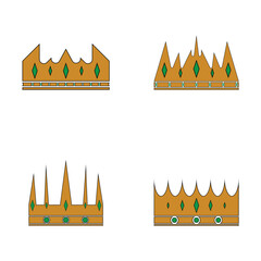 Set of crown with green diamond logo or icon vector