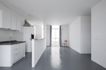Modern luxury kitchen interior in minimal scandinavian style, 3d render

