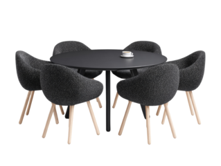 Elegant round table encircled by sophisticated chairs against an isolated transparent setting,