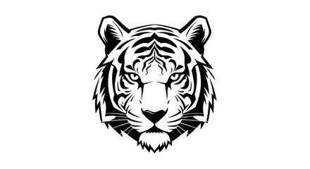 Vector Line Art SVG Illustration of Tiger Head in Modern Minimalist Style Black and White
