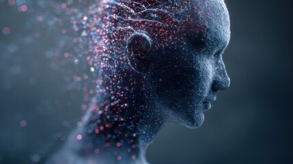 digital head glowing particles profile