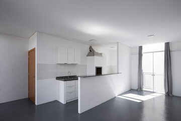Modern luxury kitchen interior in minimal scandinavian style, 3d render

