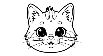 Vector SVG Illustration of Cute Cat Face with Big Eyes in Minimalist Line Art Style for Children's Design
