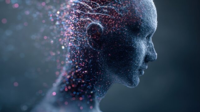 digital head glowing particles profile