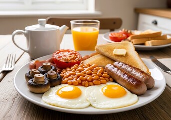 Wholesome Full English Breakfast with Orange Juice