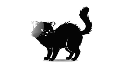 Minimalist Vector SVG Illustration of Angry Black Cat with Sharp Lines in Flat Design Style