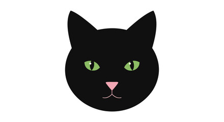 Minimalist Vector SVG Illustration of Black Cat Head with Green Eyes in Flat Design Style