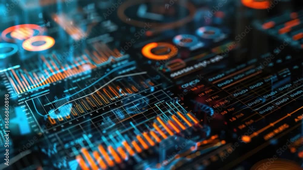 Poster a detailed view of a circuit board featuring various diagrams and schematics