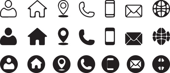 black, illustration, vector, icons, solid, outline, contact, design