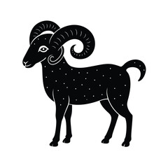 Stylized Black Ram Silhouette: Aries Zodiac Sign, Elegant Vector Illustration, Monochrome Design