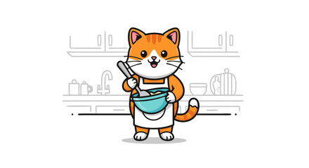 Cute Animal Illustration SVG Vector SVG Design with Cartoon Cat Character in Kitchen Scene Flat Style