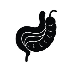 Black and White Stomach and Intestine Icon: Digestive System Illustration