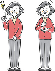 納得理解するシニア女性　全身　ベクター
