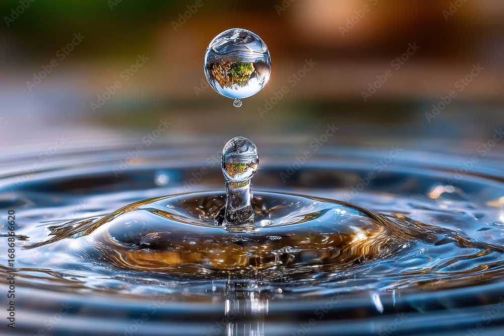Poster close up of water drop collision creating ripples