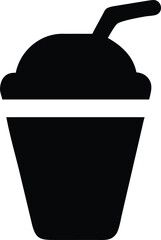 Black and White Icon of a Disposable Cup with Straw and Whipped Cream Topping