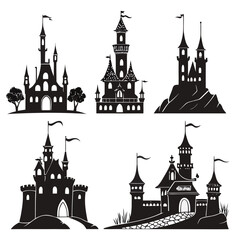 Fantasy castles and towers silhouettes medieval © rabi