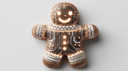 christmas concept. Gingerbread man with a circuit board design and glowing features.