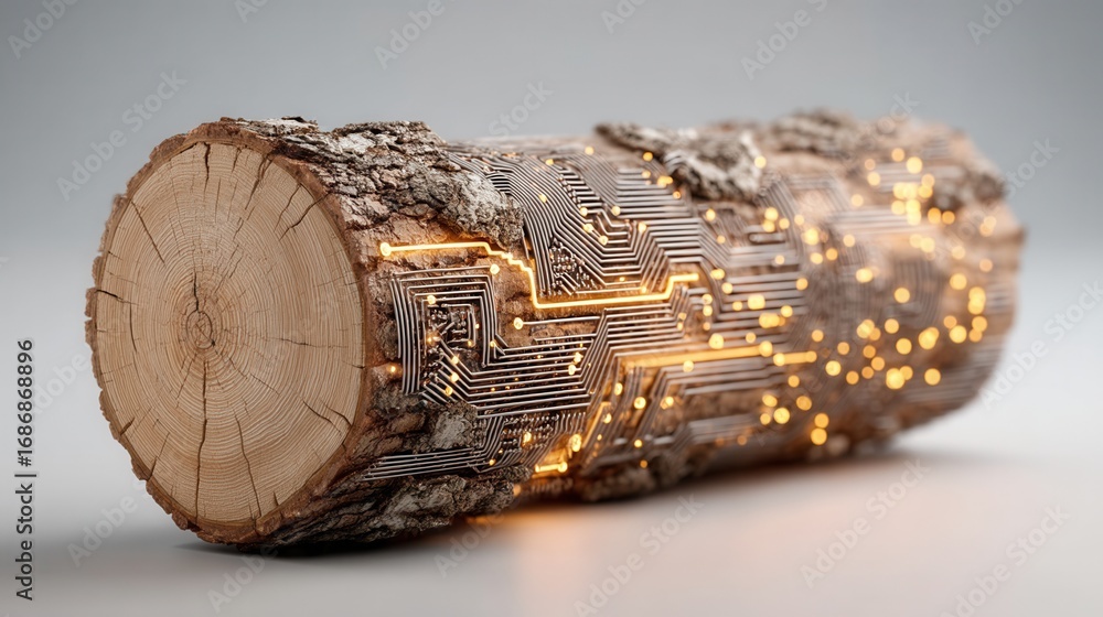 Poster christmas concept. futuristic log design with circuit patterns and glowing elements.