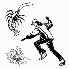 Fototapeta premium Fisherman chasing shrimp in water fishing ocean