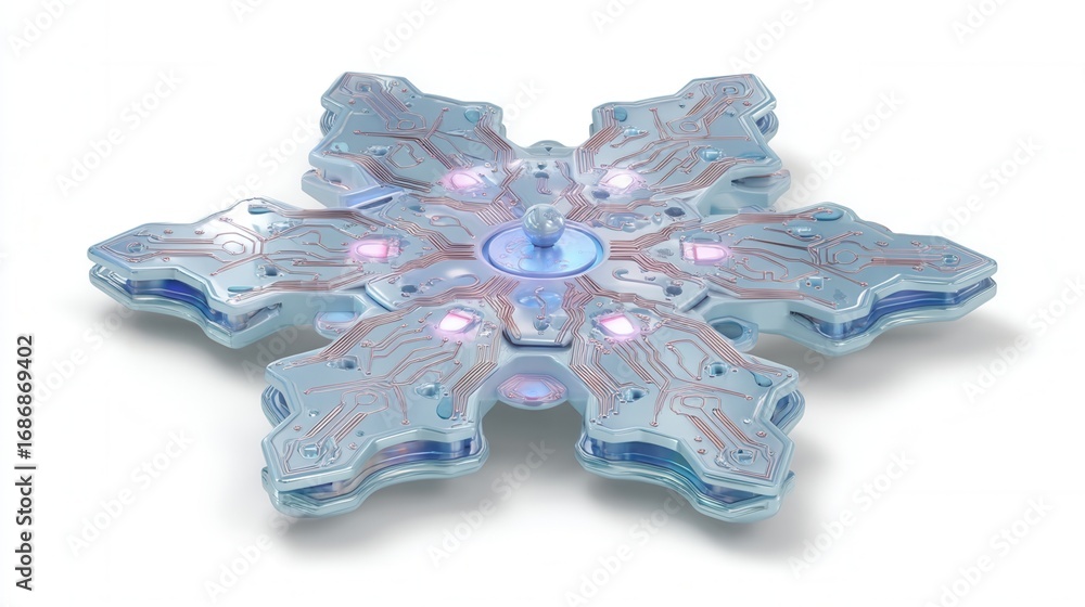 Poster christmas concept. futuristic snowflake design with intricate patterns and glowing center.