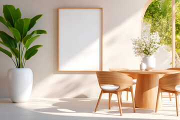 Welldesigned and serene dining space with a round wooden table