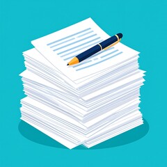 Stack of papers with pen