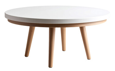 wooden round table with white surface isolated on white
