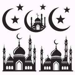 Islamic crescent and star mosque silhouettes vector