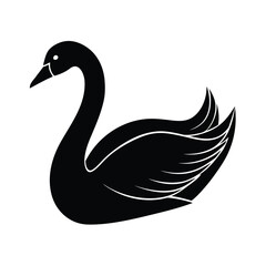 Elegant Black Swan Silhouette:  Vector Graphic Illustration,  Simple Design,  Monochrome Bird Icon