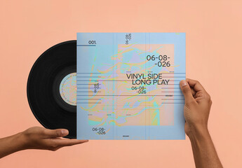 Retro Vinyl Record Mockup with Model