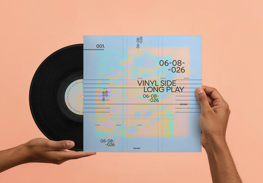 Retro Vinyl Record Mockup with Model