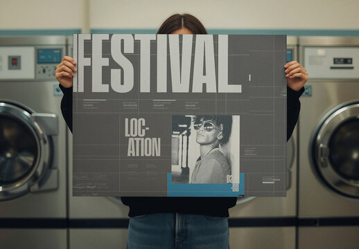 Retro-Inspired Poster in Laundry Room Mockup