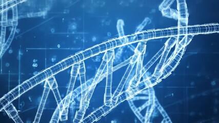 Dna strands rotating with futuristic digital data visualization in blue - Powered by Adobe