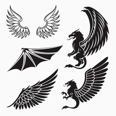 Mythical creatures and stylized wings eagle wings dragon wings