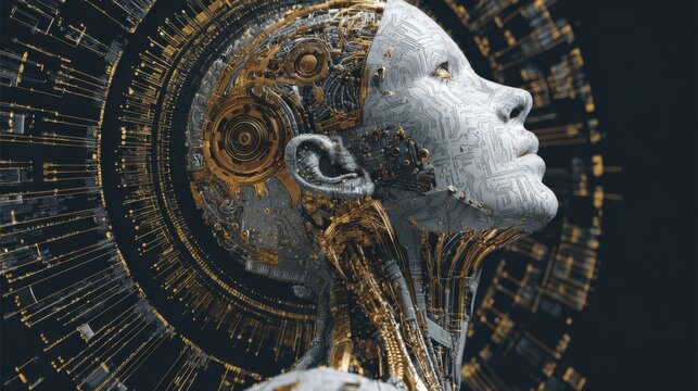 robotic woman gold circuits future