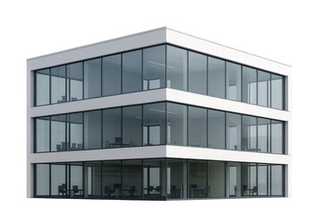 Modern office building with transparent background showing interior furnishings
