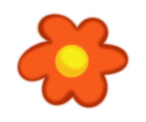 Bright orange flower cutout with warm gradient tones and glowing yellow middle, abstract vibrant floral artwork with smooth edges and bold style.